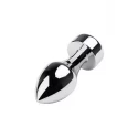 Silver anal plug TOYFA Metal with black round-shaped gem, length 8,2 cm, diameter 2,5-3,8 cm, weight 210 gr