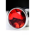 Silver anal plug TOYFA Metal with red round-shaped gem, length8 cm, diameter 2,4-4 cm, weight 140 gr