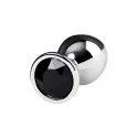 Silver anal plug TOYFA Metal with black round-shaped gem, length 7,5 cm, diameter 1,8-3,4 cm, weight 140 gr
