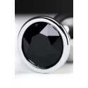 Silver anal plug TOYFA Metal with black round-shaped gem, length 7,5 cm, diameter 1,8-3,4 cm, weight 140 gr