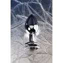 Silver anal plug TOYFA Metal with black round-shaped gem, length 7,5 cm, diameter 1,8-3,4 cm, weight 140 gr