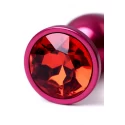 Red anal plug TOYFA Metal with black gem, length 7,2 cm, diameter 2,8 cm