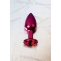 Red anal plug TOYFA Metal with black gem, length 7,2 cm, diameter 2,8 cm