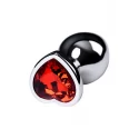 Silver anal plug with red gem heart-shaped
